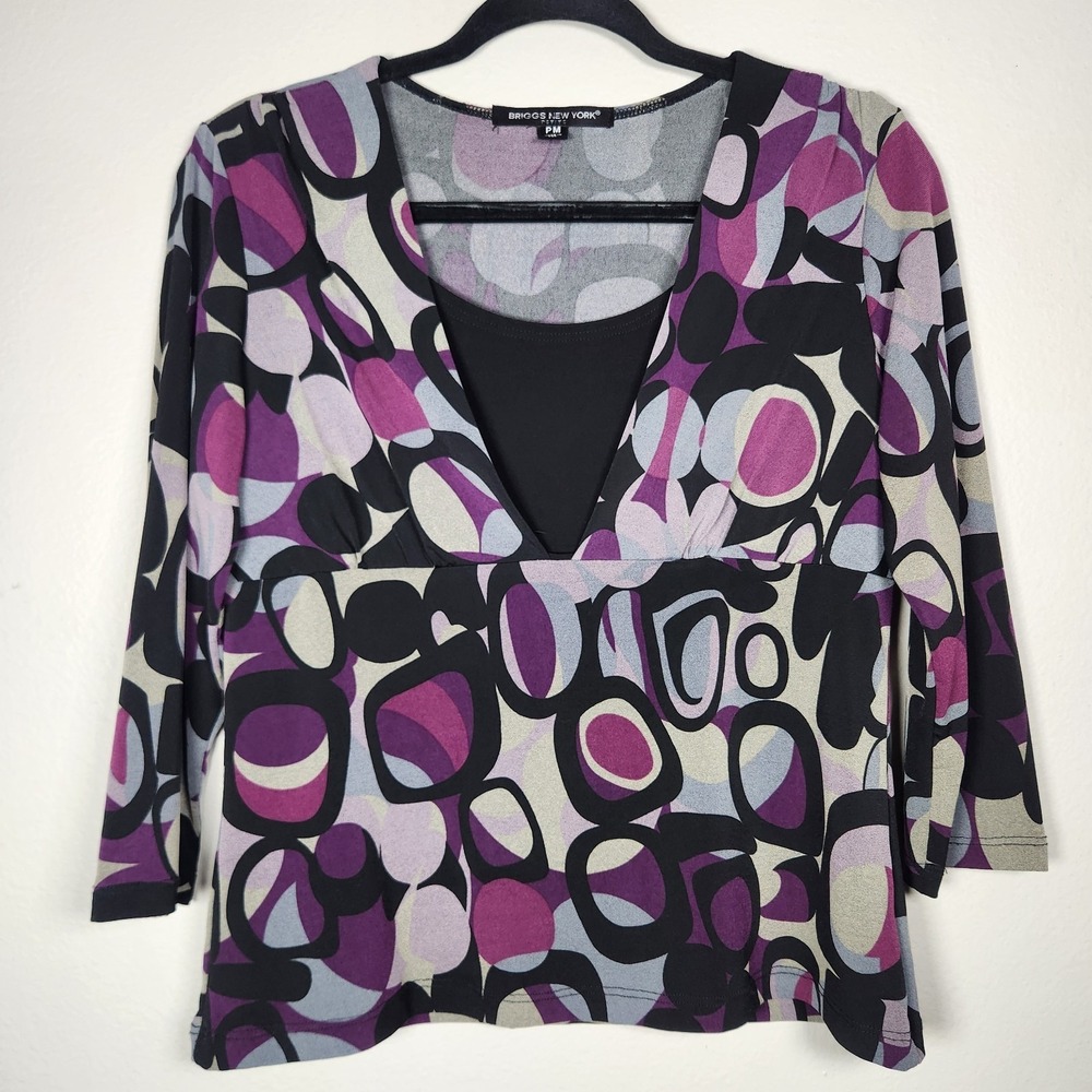 Vintage Y2K‎ Briggs New York Petite Medium Purple Babydoll Top Artsy Stretch